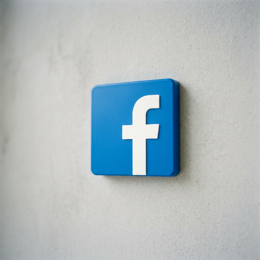 White lowercase letter f on a blue square representing Facebook logo